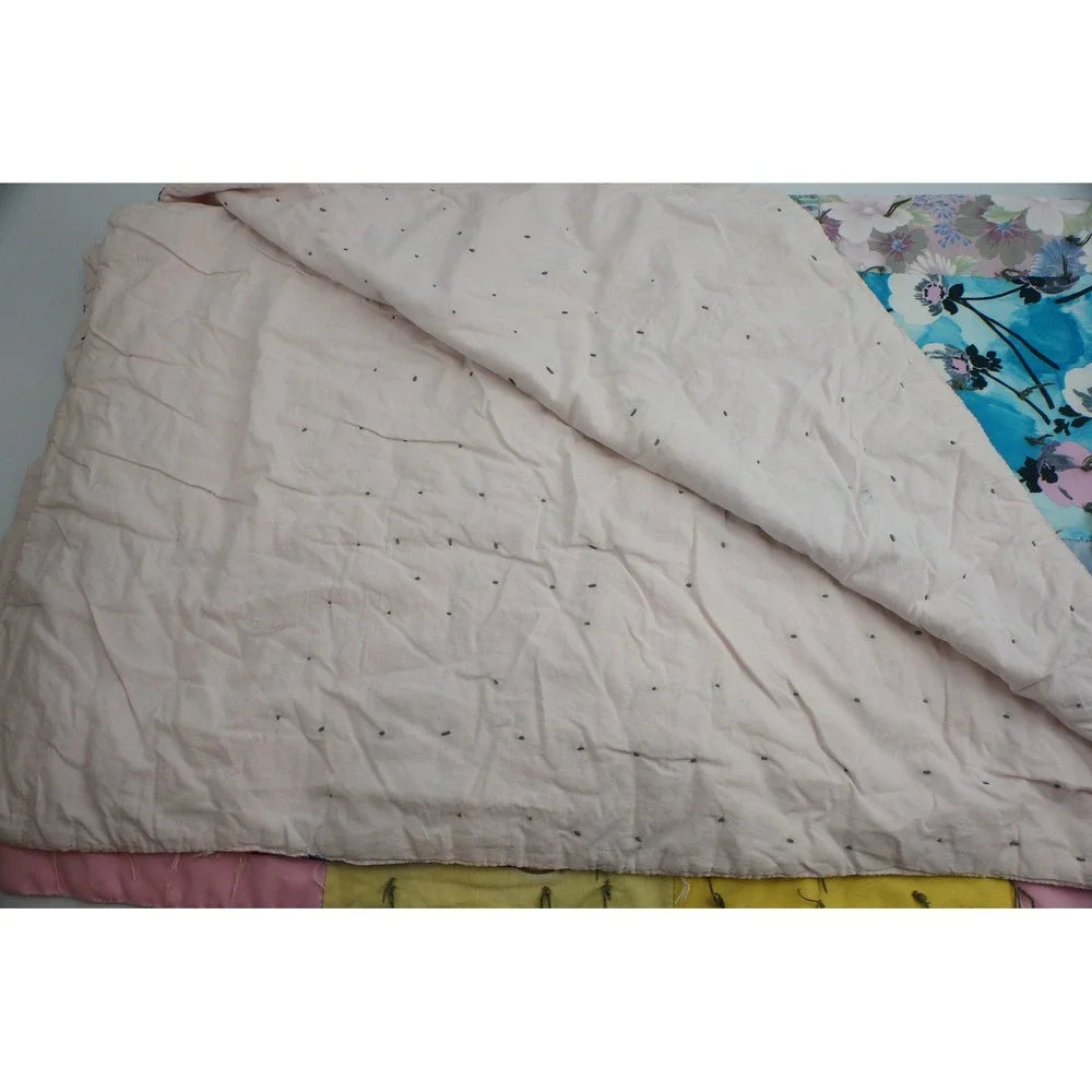 Handmade Patchwork Tie Quilt Multicolor Floral Striped Scrappy Blanket Fair